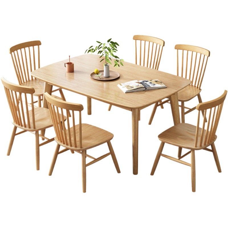 Mesa de comedor de madera maciza nórdica y combinación de silla moderna mesa de comedor casera minimalista pequeño apartamento rectangular mesa de comedor simple