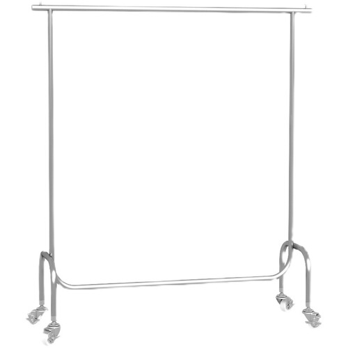 Clothing store hanging rod with wheels, stainless steel brushed silver, island-style floor-standing mobile clothes rack, shelf dedicated for women's clothing stores