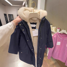 儿童男女同款加厚毛绒仿貂毛洋气派克连帽棉服中长款棉衣外套