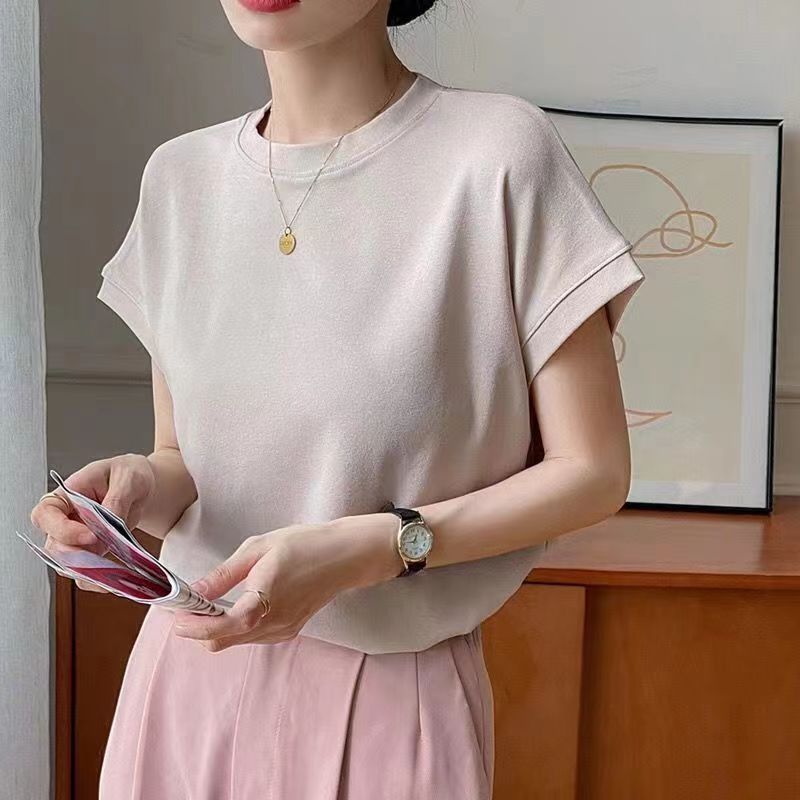 莫代尔新款夏季ins风蝙蝠袖t恤纯色百搭正肩袖宽松设计感小众上衣