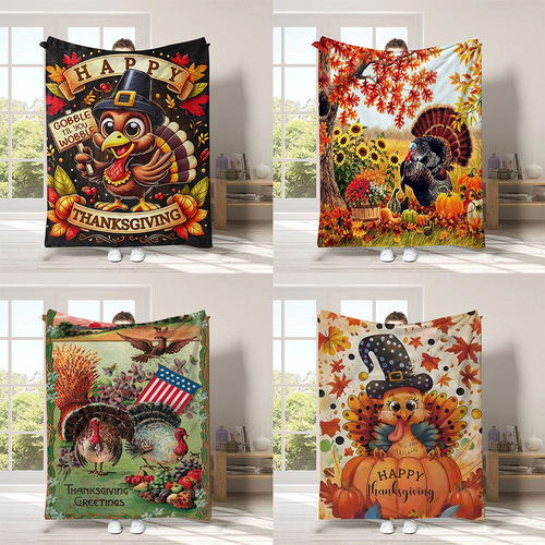 Thanksgiving Turkey Print Throw Blanket Festive Creative Blanket All-Season Flannel Blanket Soft Sofa Blanket