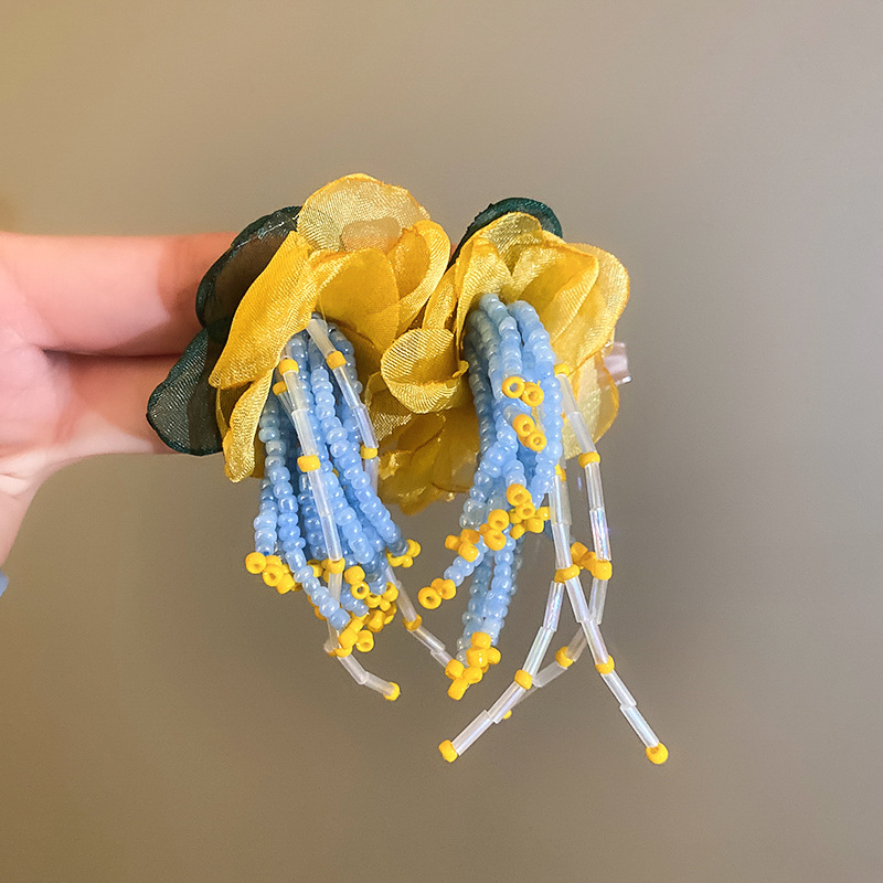 Flower Pattern 1 Pair Elegant Sweet Flower Tassel Mixed Materials Earrings