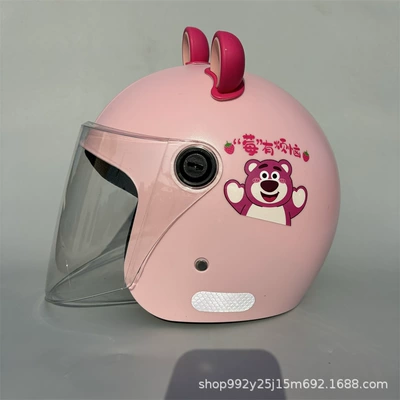 helmet motorcycle class a autumn and | Motosiklet kaskı (dəbilqə) - q3c-pink-strawberry-bear-hd-long-lens-rose-pink-bear-ears-new-national-standard-category-a-adult-winter-helmet-free-gem-sticker