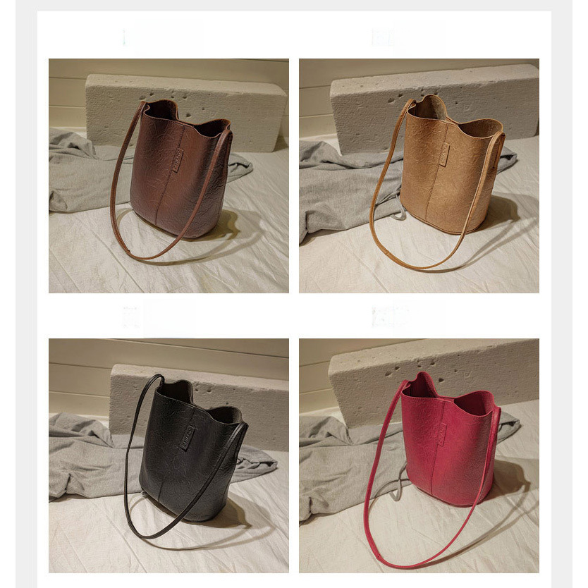 2023 New Vintage Bucket Veet Oil Leather Handbag Crossbody Women's Large Capacity Shopping Bag_voghion.com