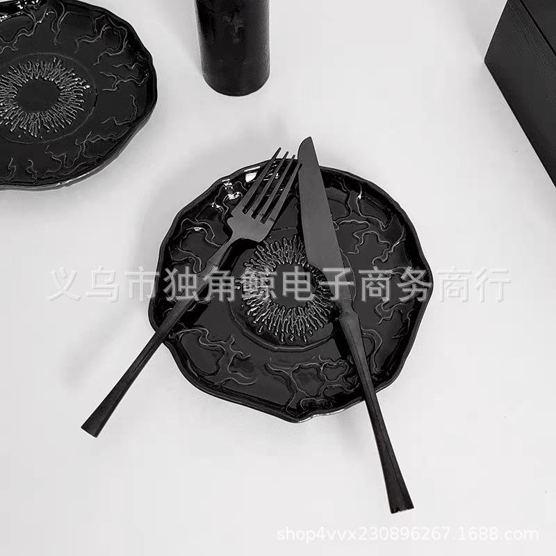 Cross-Border Hot-Selling Dark Gothic Witch Irregular Round Eyeball Dinner Plate Set