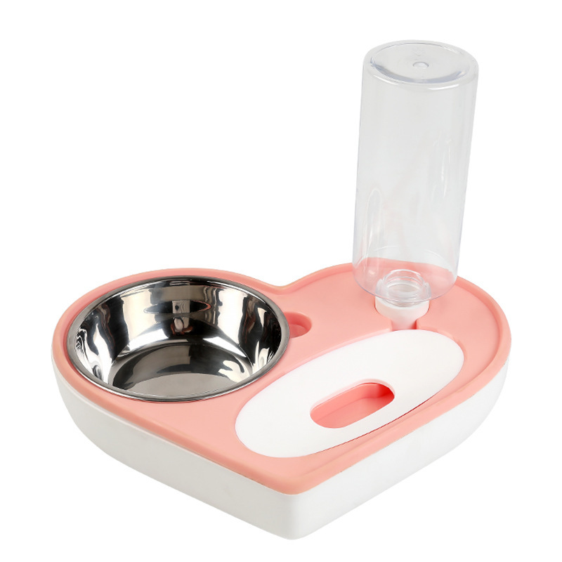 Gato Tazón de acero inoxidable alimentador automático de agua potable integrado anti-golpe en forma de corazón Pet Bowl perro tazón gato tazón fábrica ventas directas