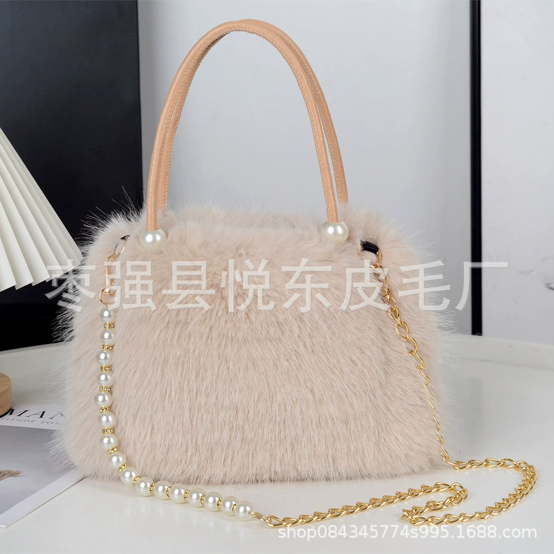 Новая осенне-зимняя модель: модная женская сумка через плечо из искусственного меха лисы с жемчугом, простая и стильная.