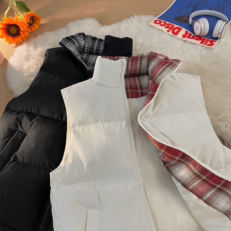 Plaid Patchwork Down Cotton Autumn Winter New Loose Plus Size Men's Casual Sports Thickened Warm Vest_voghion.com