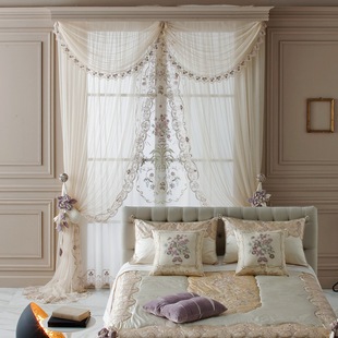 European-Style Sheer Curtains with Light Luxury High-End Embroidery in Pink for Bedroom and Living Room, Luxurious American-Style Villa Curtains, French-Style Window Sheer