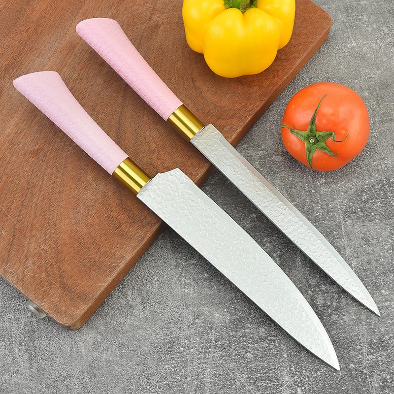 Cuchillo de acero inoxidable cuchillo de cocina mango de herradura patrón de martillo con asiento de cuchillo de pan de seis piezas cuchillo de fruta combinación traje de cuchillo