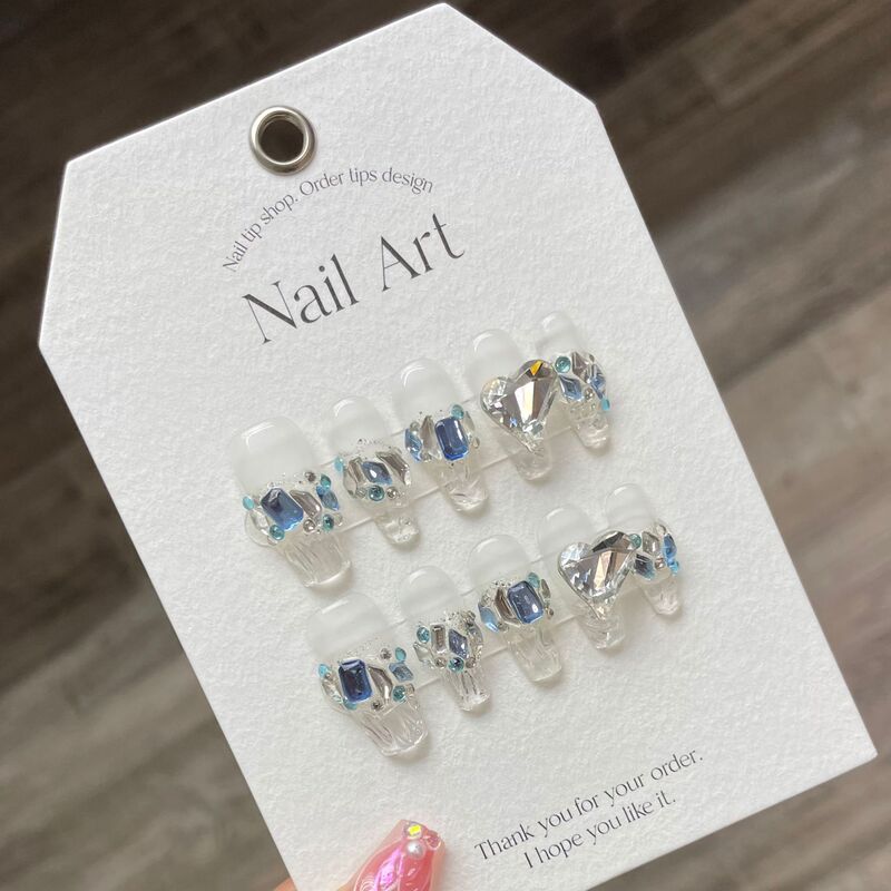 Cold and broken feeling Snow White handmade wear nail detachable manicure finished patch ice glass manicure Cold and broken feeling Snow White handmade wear nail detachable manicure finished patch ice glass manicure