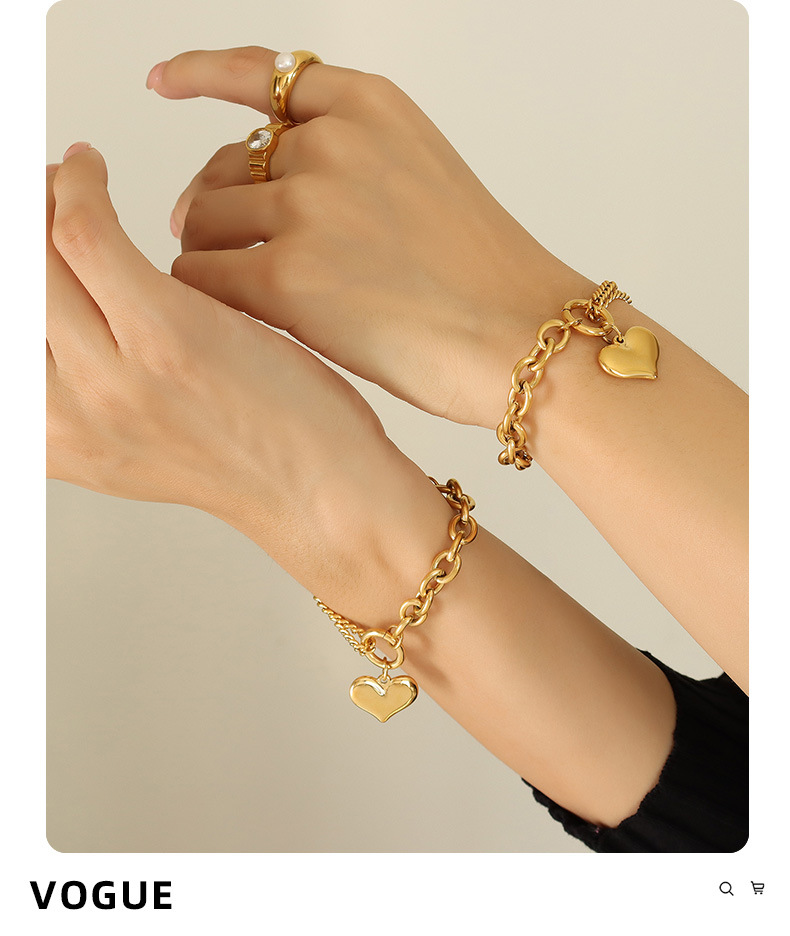 Daily Occasion Titanium Steel Material Vintage Style Heart Shape Titanium Steel Plating Bracelets