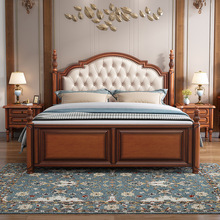 美式实木床1.8米桃花芯木欧式软包皮床简约现代主卧室高箱储物床