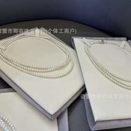 3-4mm强光正圆款近圆款基本无瑕毛衣链120cm纯银ot扣诸暨珍珠批发