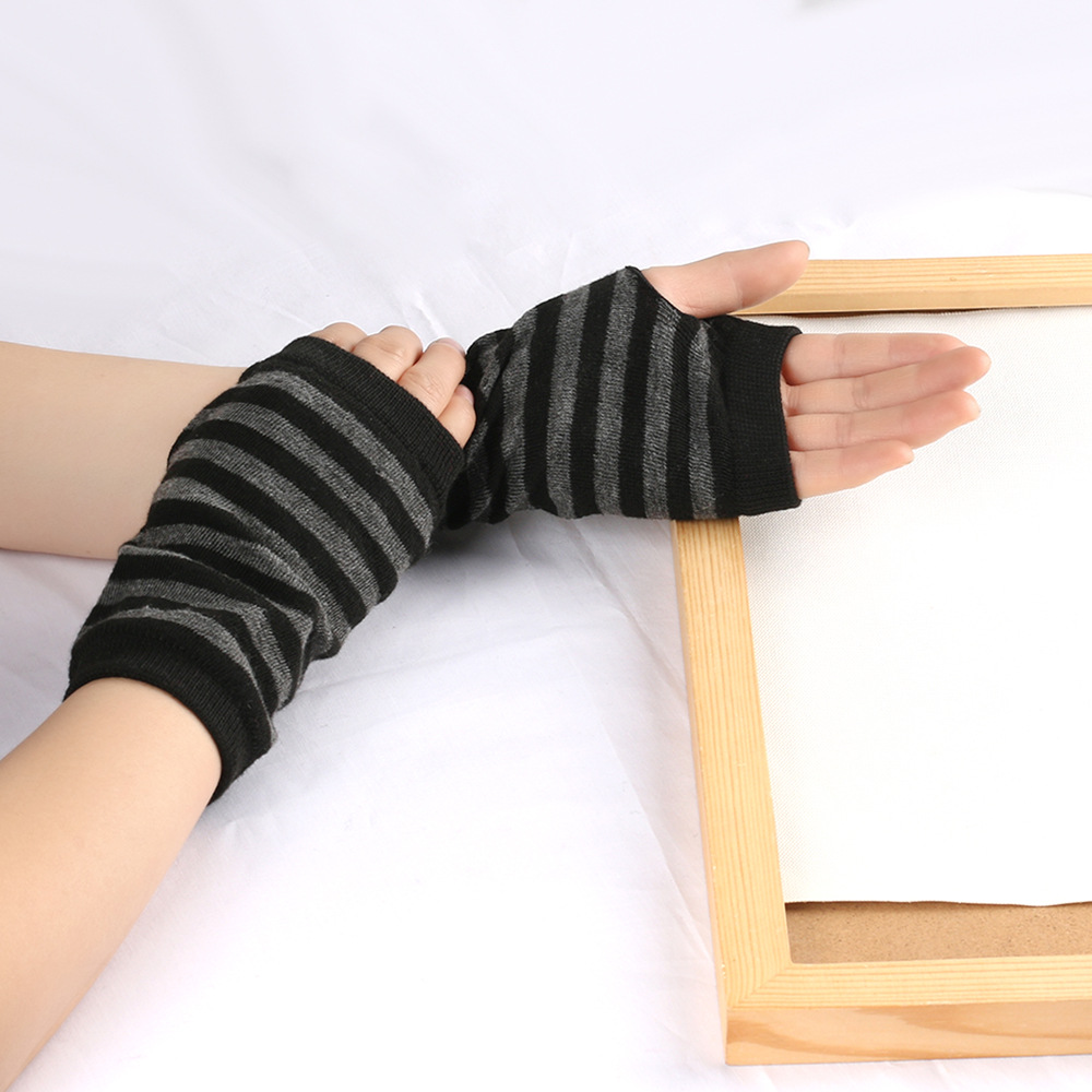 Mangas de muñeca abiertas a rayas para hombres y mujeres, tejido fino, guantes cortos de escritura para niños, color sólido, para hacer uno mismo_voghion.com