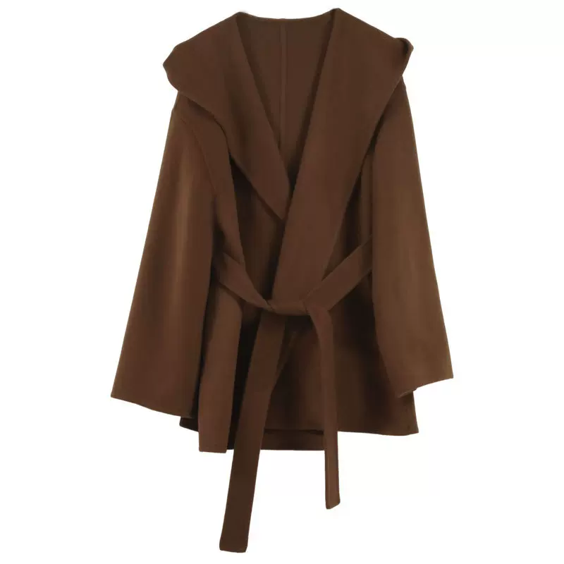 CEID羊绒连帽大衣大衣女双面呢山羊绒小个子毛呢外套上衣2025秋冬