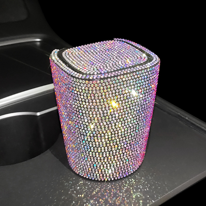 Diamante-incrustado coche Cenicero creativo cubierto salida de aire colgante coche con tapa LED luz coche Cenicero
