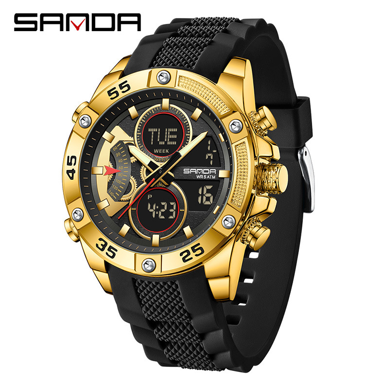 SANDA Sanda 5104 explosión de reloj de estudiante Reloj electrónico multifuncional Reloj deportivo a prueba de agua doble pantalla