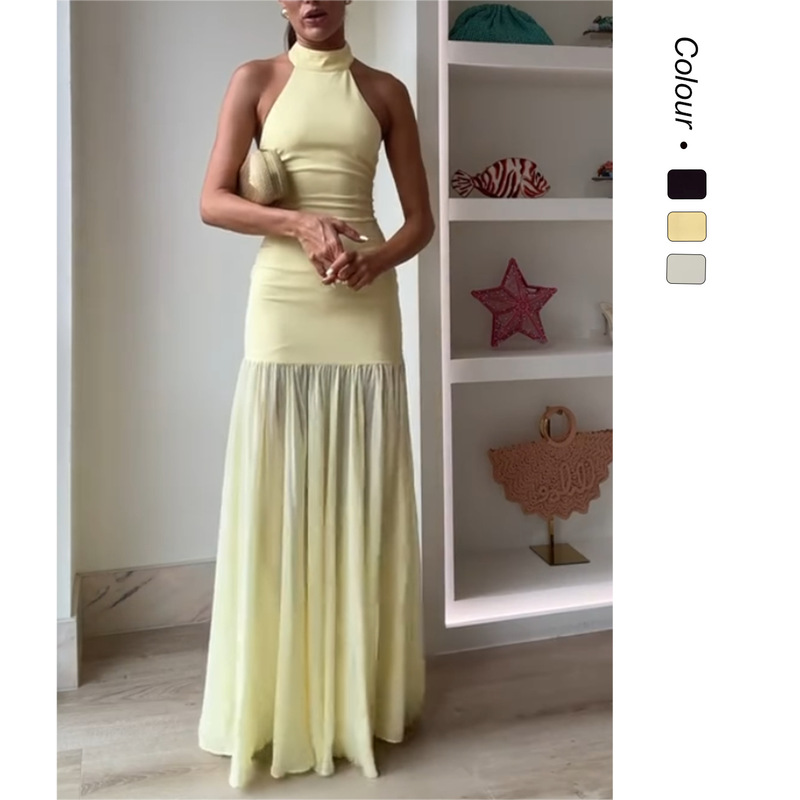 2025 European and American Cross-Border Independent Website Amazon Dress, Elegant Resort-Style Patchwork Long Dress, Formal Dress 68836