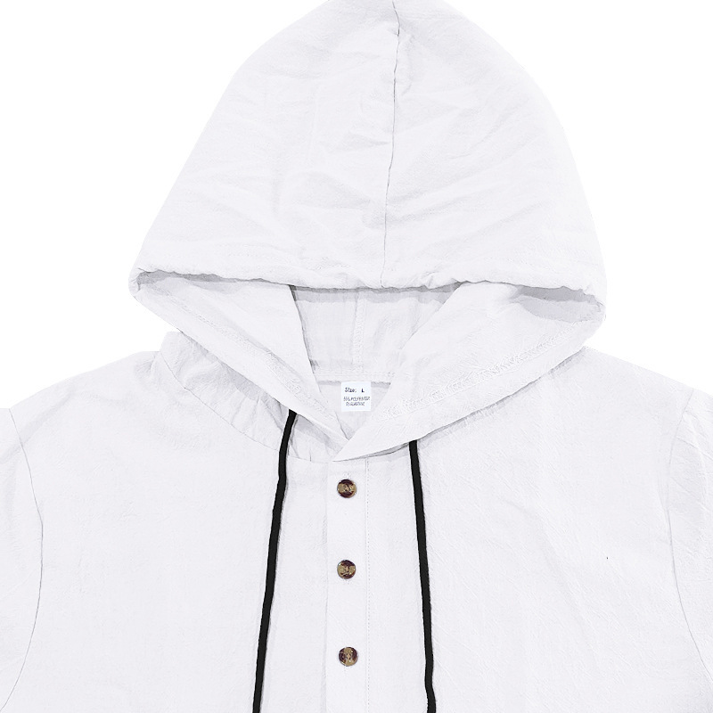 Men's Linen Hooded Short Sleeve Shirt & Shorts Set, Breathable Beach Casual Two-Piece Outfit For Summer_viptrois.com