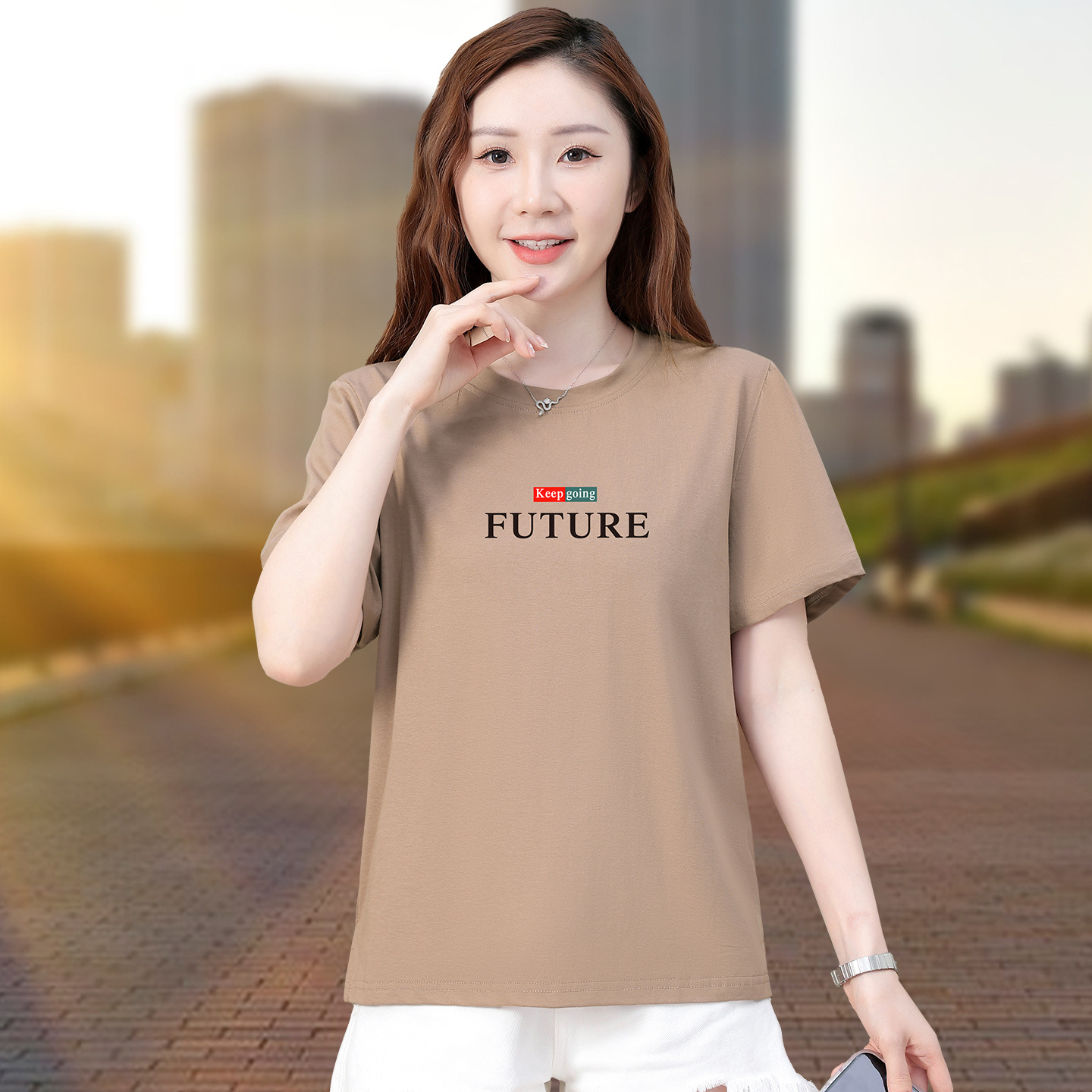 Pure Cotton High-End T-Shirt Short-Sleeved Women's Summer Loose-Fitting Korean Style Women's Fashion Trendy Round-Neck Versatile Plus-Size Women's Top