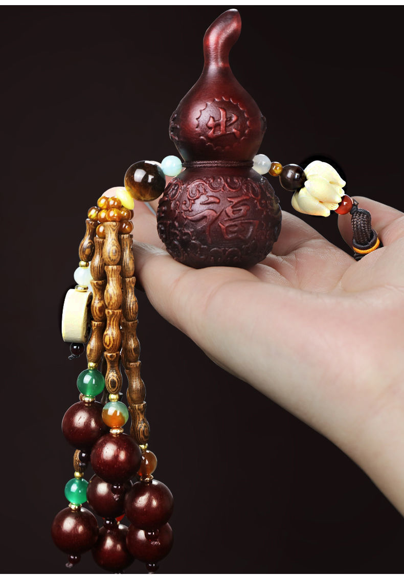 Car Pendant Peach Wood Safety Gourd Car Rearview Mirror Hanging Decoration High-End Solid Wood Ornament