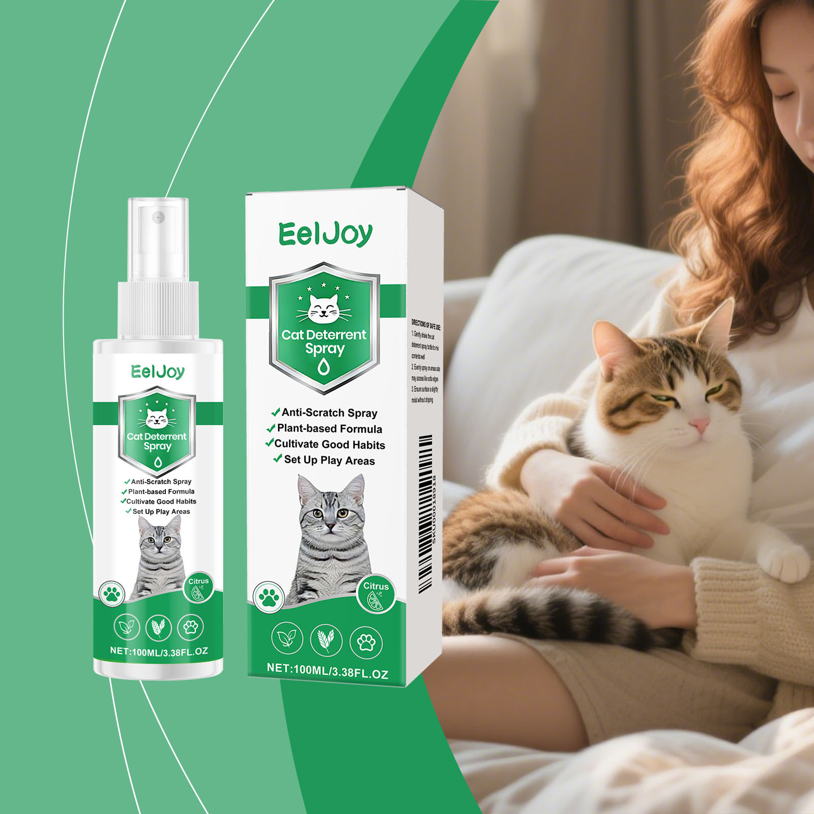 Eeljoy Cat Repellent Spray for Indoor and Outdoor Pets, Prevents Cats from Climbing on Beds, Prevents Random Urination, and Provides Care, Portable Spray