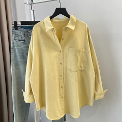 休闲宽松叠穿衬衫女外套春秋新款港味Polo领纯色外搭长袖纯棉衬衣