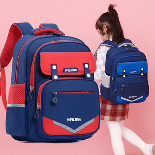 Wei Longwang red schoolbag for primary school students grade 1-6 Children's backpack burden-reducing health care children's bag one-piece delivery