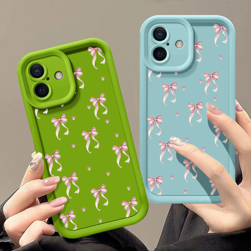 Suitable for iPhone 17 Pro Pink Bow Phone Case 16 Soft Case Apple 13 Solid Color Sky Eye Anti-Drop Protection