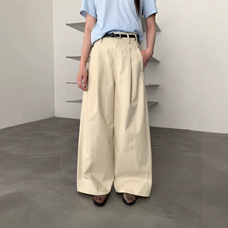 爱与南希广州十三行极简夏季高腰阔腿宽松压褶纯棉休闲裤女21984