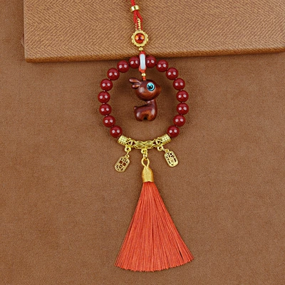 Compass Rearview Mirror Peace and Car hanging - blood-sandalwood-deer-seeds-red-tassels