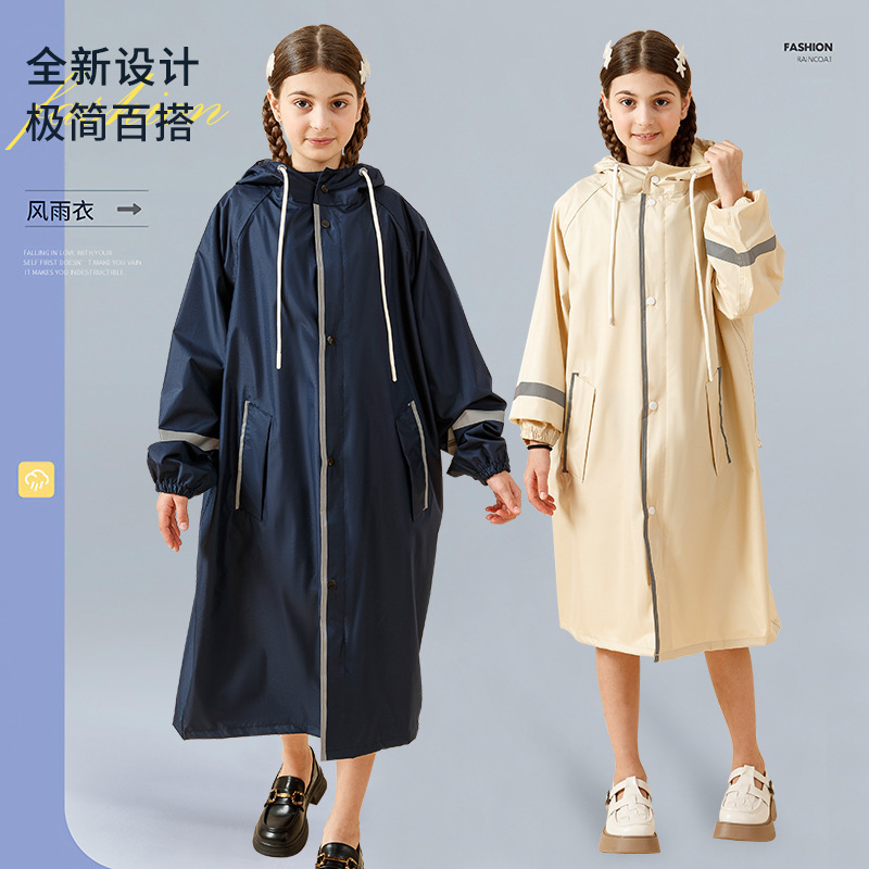 Children's Raincoat for Primary School Students, Full-Body Rainproof All-In-One Raincoat with School Bag, Thickeneded and Longed Raincoat for 9-12 Years Old