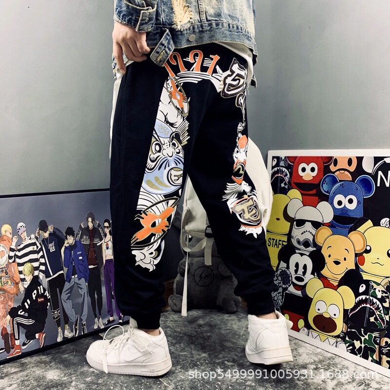 Dropshipping High-Quality Evisu Fushen Ninja Daruma Large m Print Retro Casual Pants for Men and Women