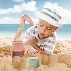 Cross-border children's fun geometric figure layered hourglass stackable cups wheat color educational bath play water toy wholesale