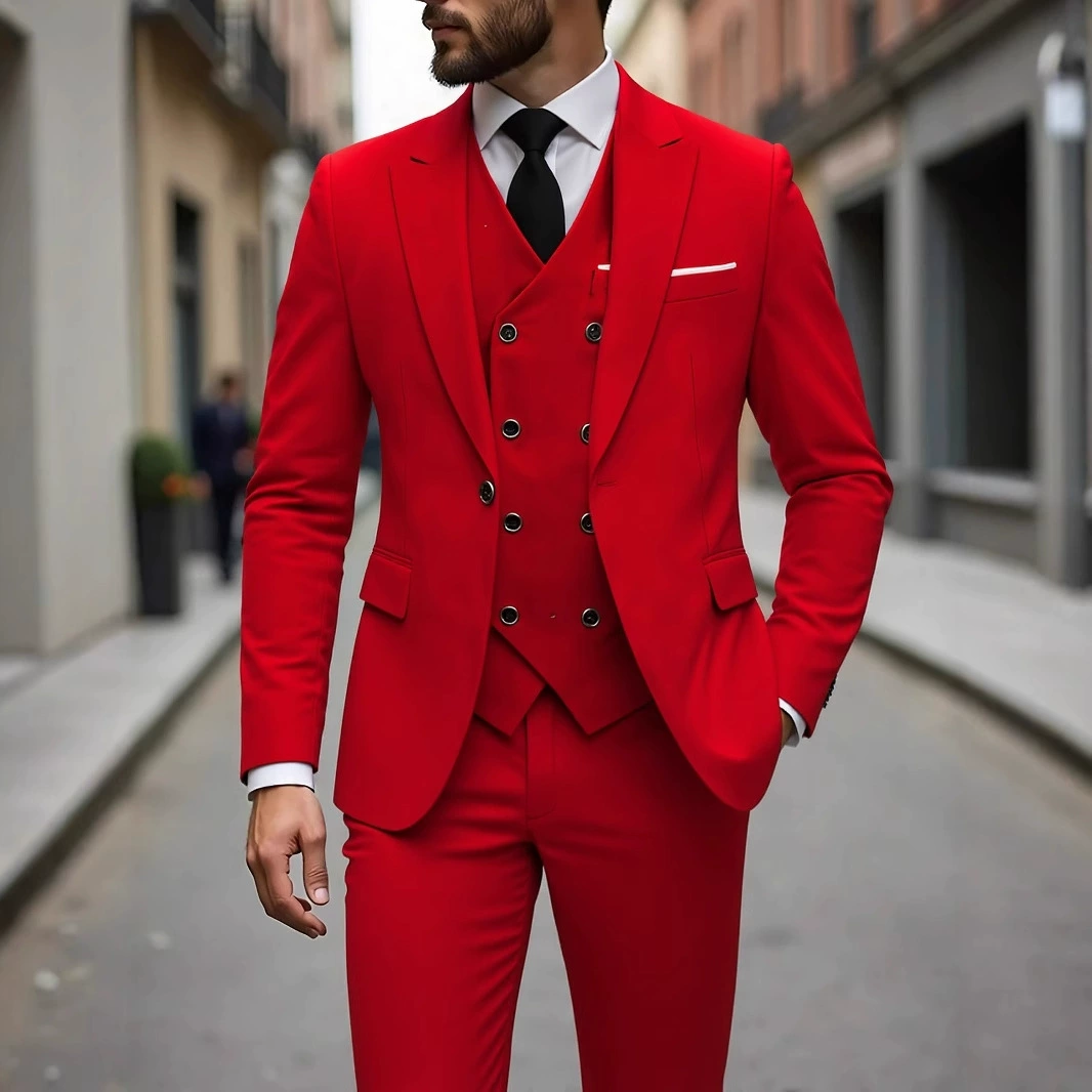 Men's thin set, fitted suit, wedding dress, 3 piece set, plus size
