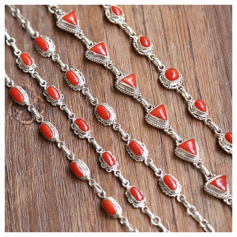 Nepalese Style Silver Jewelry Set with High-End Red Turquoise Bracelet for Women, Ethnic Style Turquoise Bracelet, Personalized and Fashionable Nepalese Style Silver Jewelry Set with High-End Red Turquoise Bracelet for Women, Ethnic Style Turquoise Bracelet, Personalized and Fashionable
