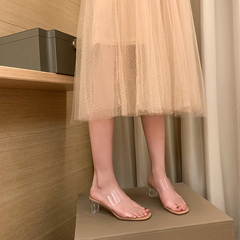 【sheii蘇茵茵】絕美福利款~新款pvc透明水晶跟粗跟涼拖鞋女外穿