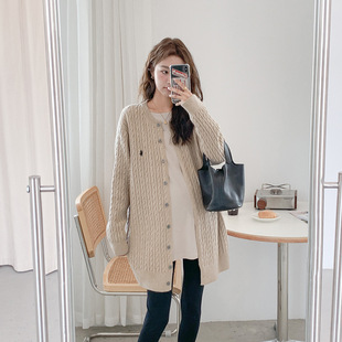 Autumn and Winter Maternity Wear Korean Style Twist Needle Maternity Knitwear Cardigan Mid-Length Soft Knitted Knitwear Jacket Lazy Knitted