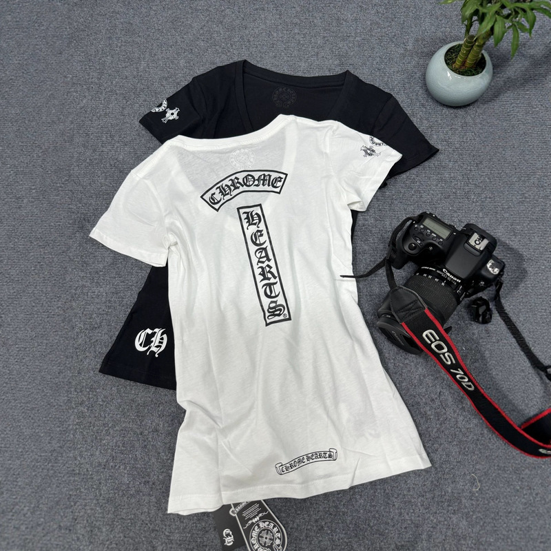 26Ssch Croton Back T-Shirt with Sanskrit Lettering V-Neck Short-Sleeve T-Shirt for Women Summer Top Croton V-Neck T-Shirt
