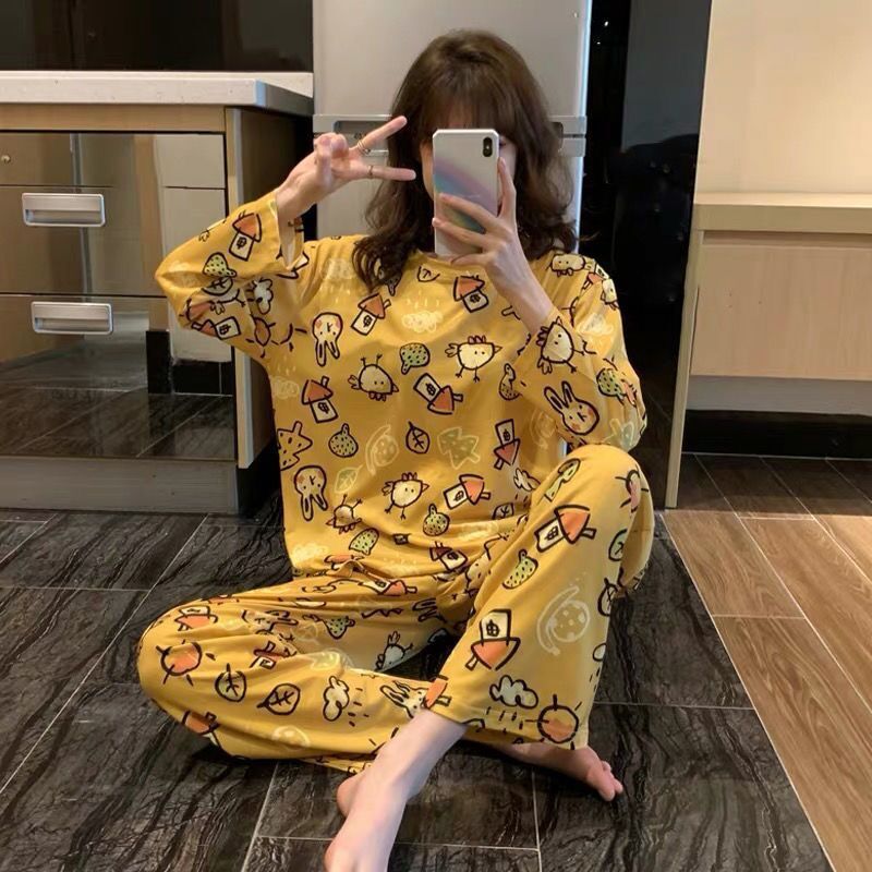 Korean version of pajamas women's long sleeve spring and autumn women's home clothes spring and autumn summer light and convenient travel hotel hotel suit