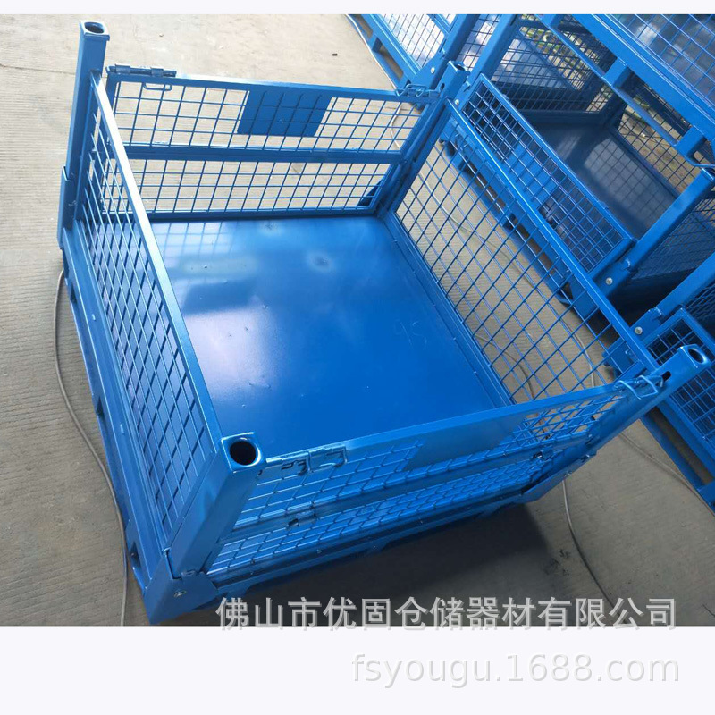 优固重型折叠式钢制铁丝网格料箱铁框仓库堆垛框子周转仓储笼料箱