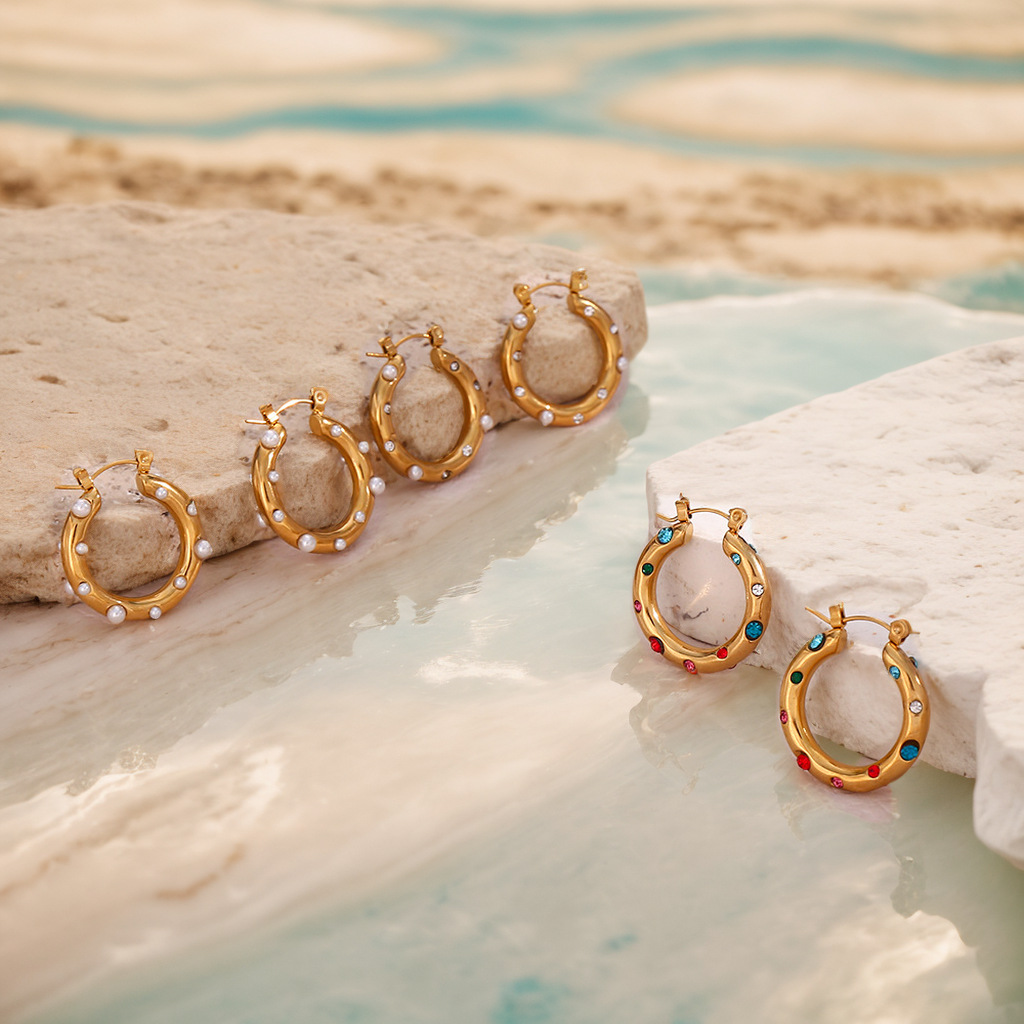 1 Paar Eenvoudige Stijl Geometrisch Patroon Galvaniseren 316 Roestvrij Staal Zirkoon Oorbellen display picture 9