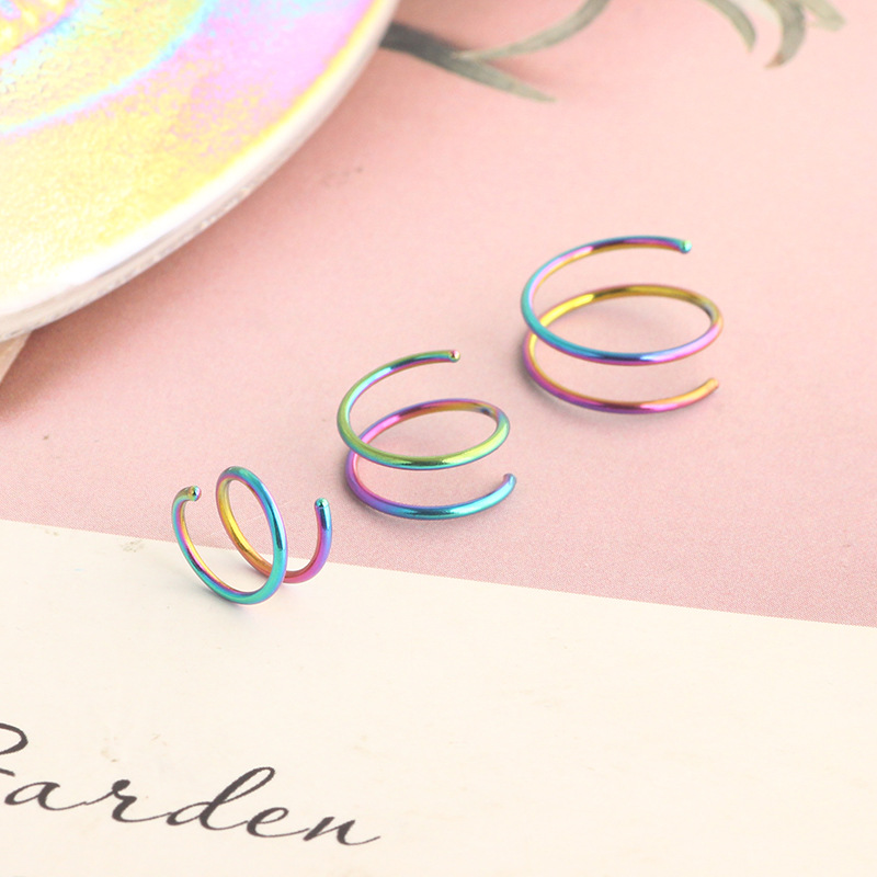 Mason's New 10mm Stainless Steel Spiral Half-Turn Double Hoop Nose Ring Ear Bone Piercing Jewelry detail image 11