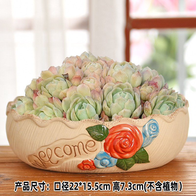 多肉花盆大量批发陶瓷植物粗陶复古素烧紫砂创意大小口径简约跨境|undefined