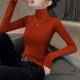 2026新款橘红色打底衫秋冬高领修身长袖内搭T恤女外穿薄款上衣潮