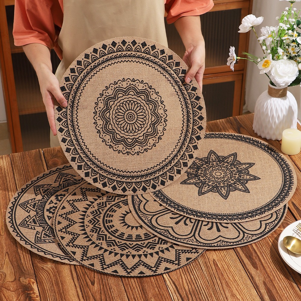 Venta directa de fábrica yute estilo bohemio viento natural mesa de aislamiento térmico tapete olla tazón tapete mesa de comedor decoración para restaurante