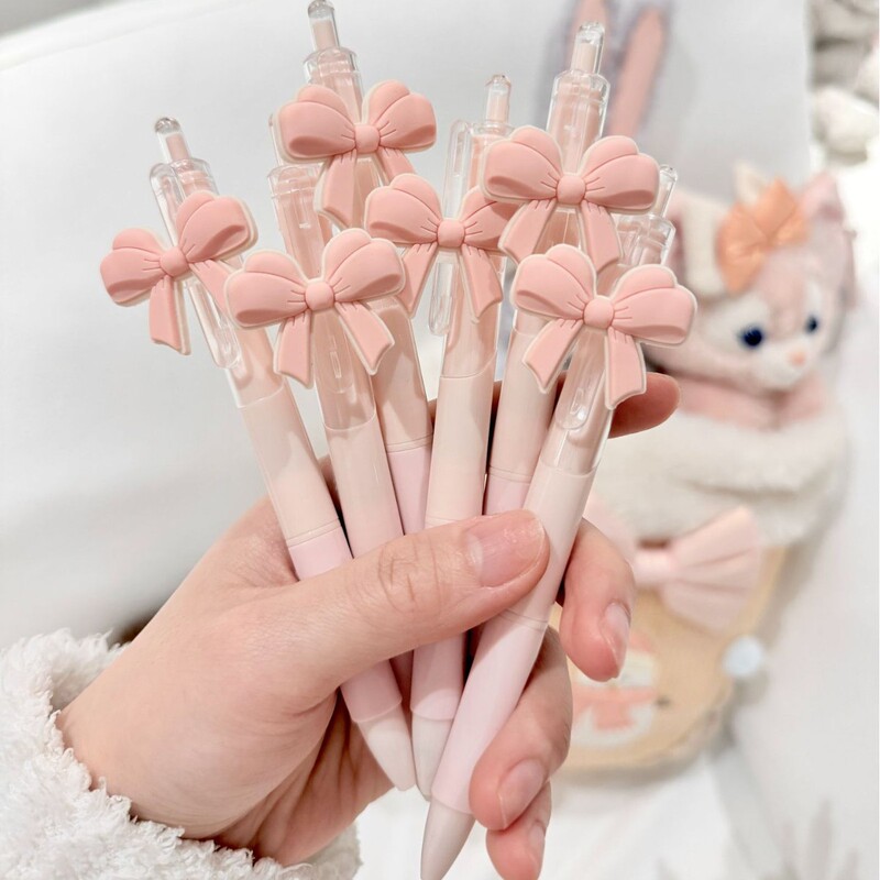 Black Pen St Gel Pen 2026 New Model Pink Bow Retractable Ins High Aesthetic 0.5mm Quick-Dry for Students
