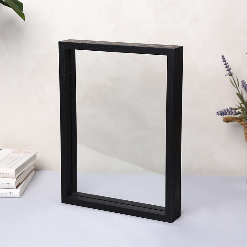 クリエイティブな手作りフォトフレーム、両面ガラスミラーフレーム、木製ドライフラワー二層標本写真木製フォトフレーム、透明額縁