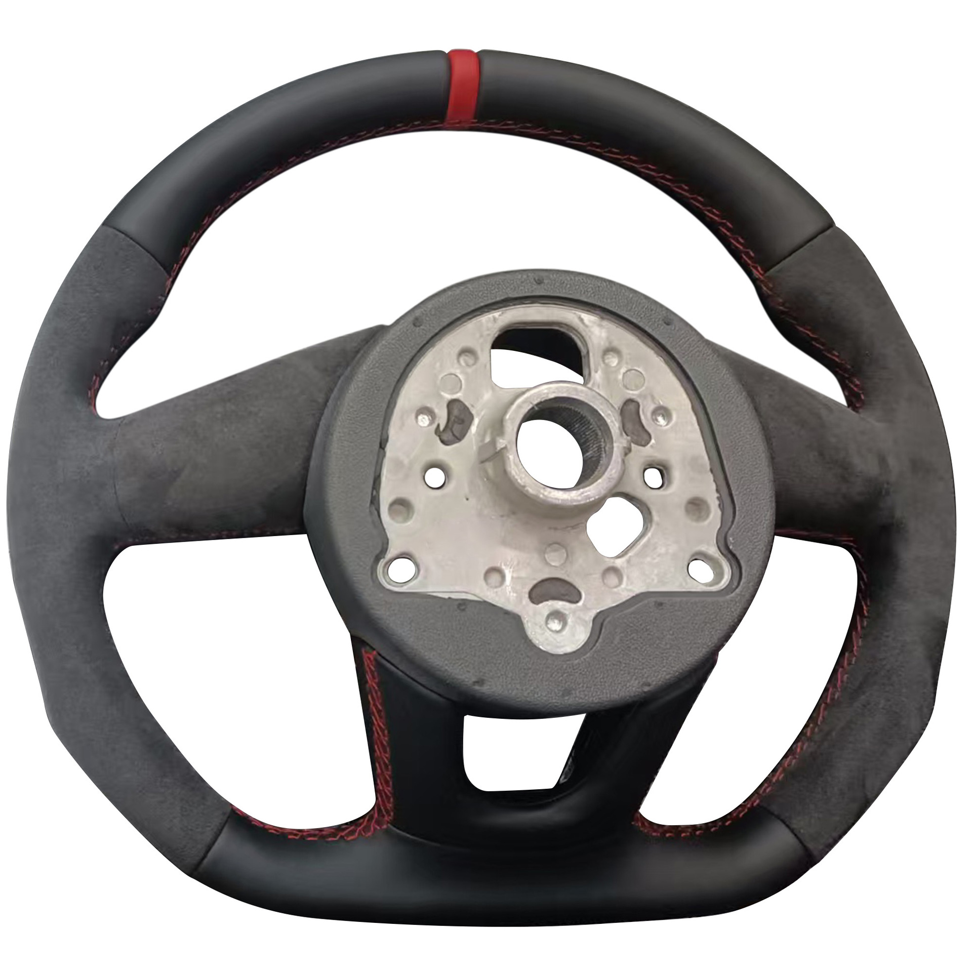 Suitable for Audi A4B9 RS model semi-suede steering wheel with red stitching, red return-to-center mark, no paddle shifters, with painted black frame